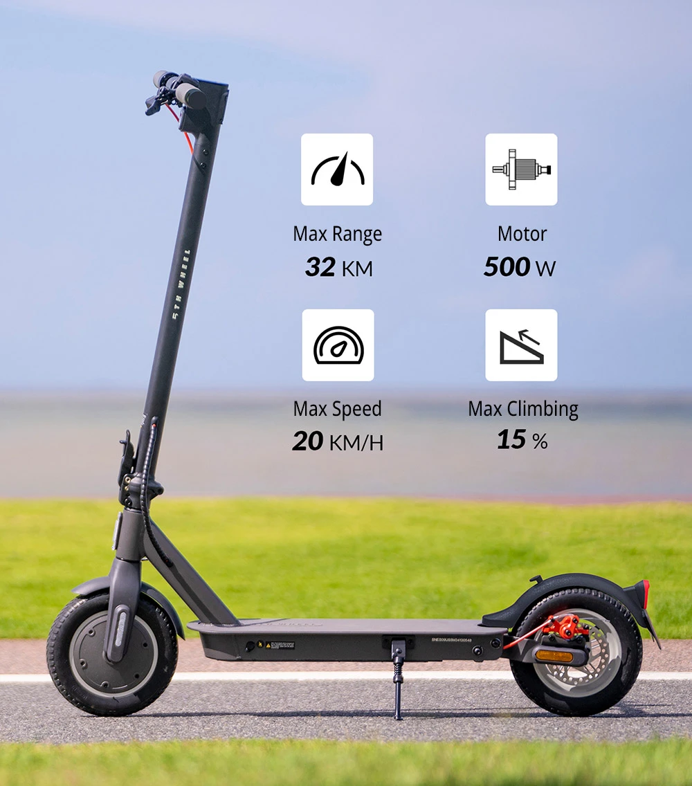 5TH WHEEL V30PRO Electric Scooter ABE Certification, 350W Motor, 36V 7.5AH Battery, 10-inch Tire, 20km/h Max Speed, 32km Range, Rear Spring Shock Absorption, Disc Brake, App Control