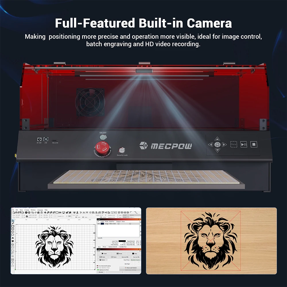 Mecpow X4 Pro 22W Laser Engraver Cutter, with Protective Cover & Integrated Air Assist, 0.08x0.1mm Laser Spot, 22000mm/min Engraving Speed, Emergency Stop, Offline Work, Support LightBurn/ LaserGRBL/ MKSLaser, 410*400mm