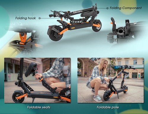 KuKirin G2 Pro 2024 New version Folding Electric Scooter 9.0x3.0 Inch Tubeless Vacuum Tire 600W Motor 48V 15.6Ah Battery 58km Max Range, HD LCD Display Dual Disc Brake Led Light Spring Shock Absorber, Detachable Seat Turn signal light