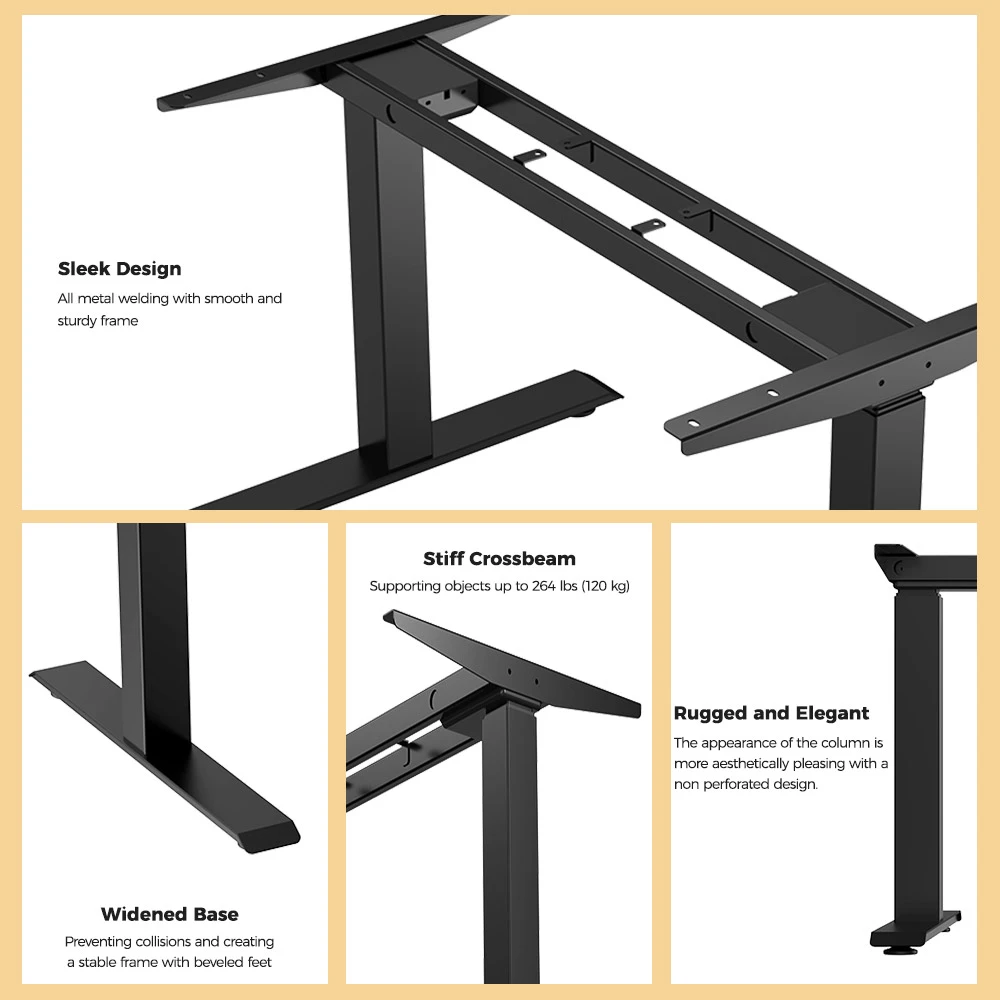 ACGAM JSZ-3 Dual-motor 3-Stage Electric Adjustable Standing Desk Frame, Heavy Duty 264lbs Load Capacity, for Home Office, Black