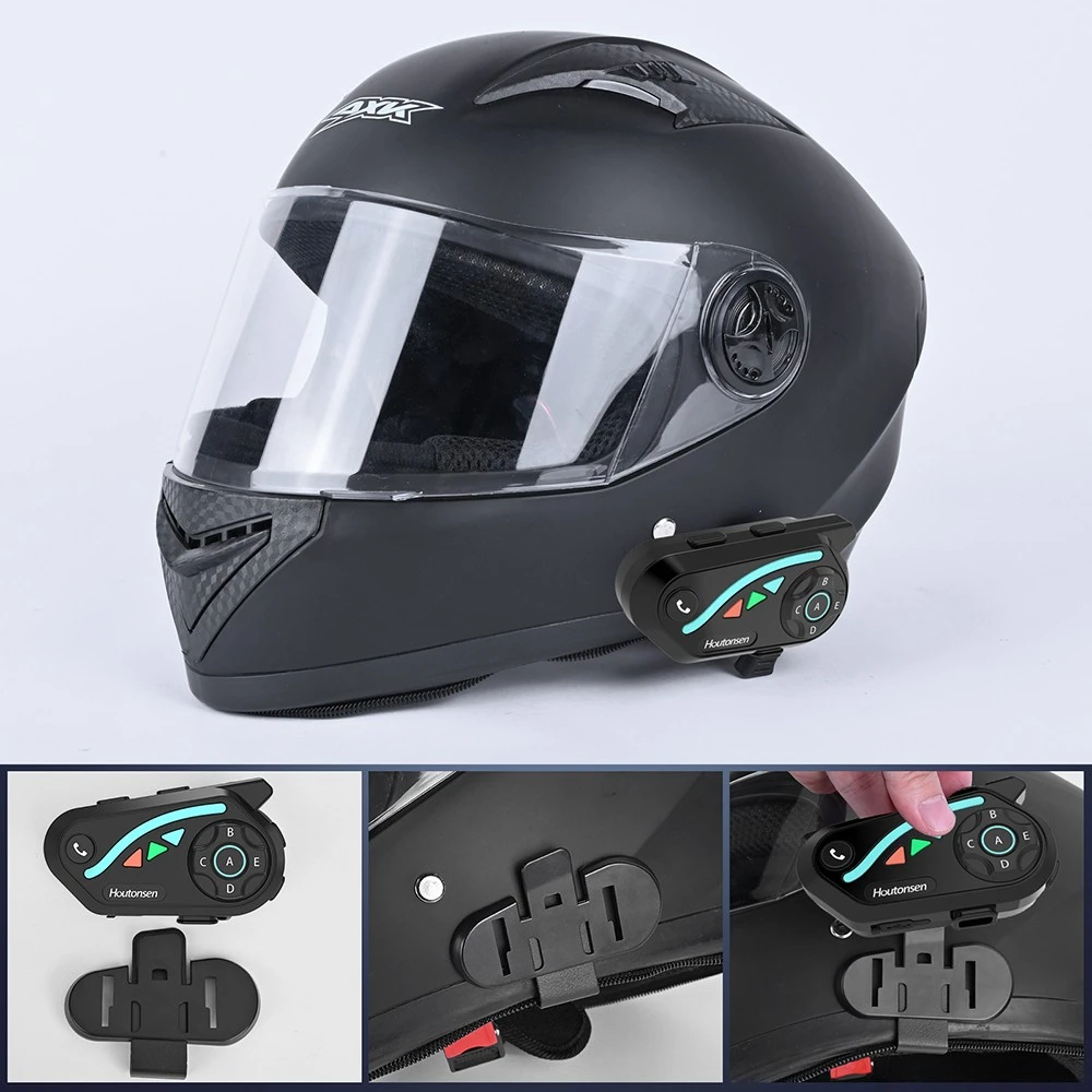 Houtonsen V8 Plus Motorcycle Helmet Headset, 1000M 2-Person Intercom, 30h Working Time, Noise Reduction, MP3/GPS/FM Navigation Support, AI Voice Assistant, IPX67 Waterproof, Bluetooth 5.2 - 1Pcs Pack