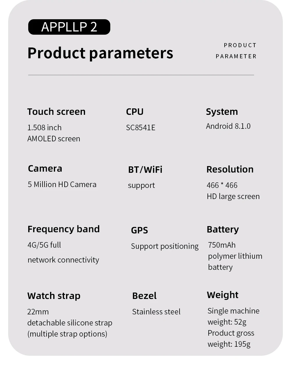 LOKMAT APPLLP 2 Smartwatch, 1.508-inch AMOLED Screen, Support 4G SIM Card, Android 8.1, NFC Access, 24/7 Health Monitoring, Multiple Sports Modes