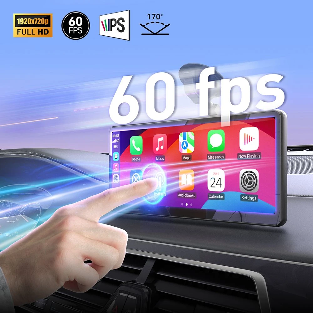 MINIX CP89-HD Portable Wireless CarPlay/ Android Auto Display, 60FPS 8.9 Inch 1920*720 IPS Touch Screen, Magnetic Suction, Plug-and-Play, Dual Bluetooth/ 3.5mm AUX/ FM Transmitter/ Built-in Speaker, Button Control, Ambient Light