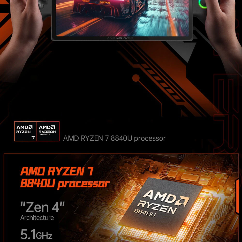 One Netbook OneXPlayer X1 Handheld Gaming PC, AMD Ryzen 7 8840U 8 Cores Max 5.1GHz, 10.95'' 2560*1600 120Hz LTPS Screen, 64GB LPDDR5x 7500MHz RAM 4TB SSD, 1* TF Card 4.0 1* Oculink 2* USB-C 4.0 1* USB 3.2 1* 3.5mm Audio, Harman Sound System - US Plug