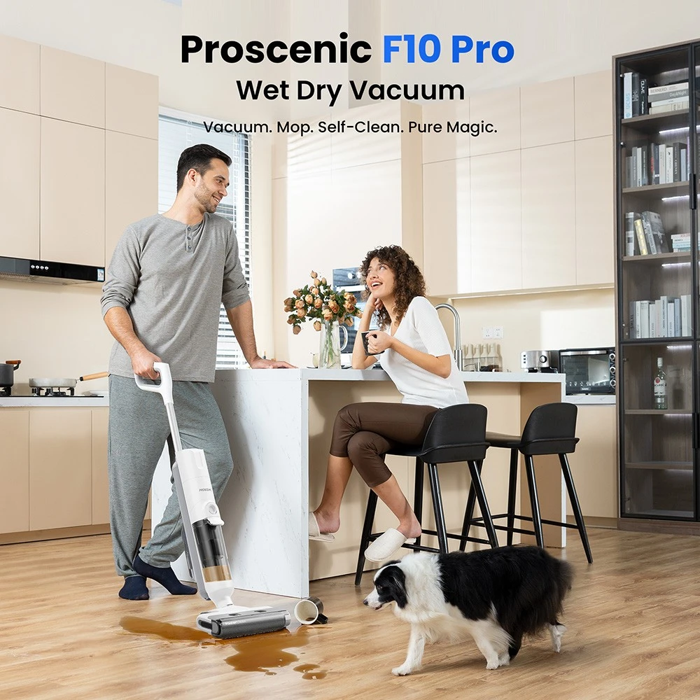 Proscenic F10 Pro Cordless Vacuum and Mop, 30min Runtime, Self-Cleaning, LED Screen, All-Around Edge Cleaning, 3 Cleaning Modes, Dual Water Tanks