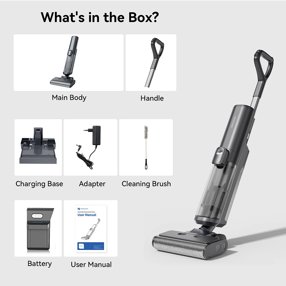 Aspirateur balai sans fil Proscenic F20A, autonomie de 35 min, écran LED, autonettoyage et séchage à l'air, nettoyage complet des bords, contrôle par application, séparation solide-liquide