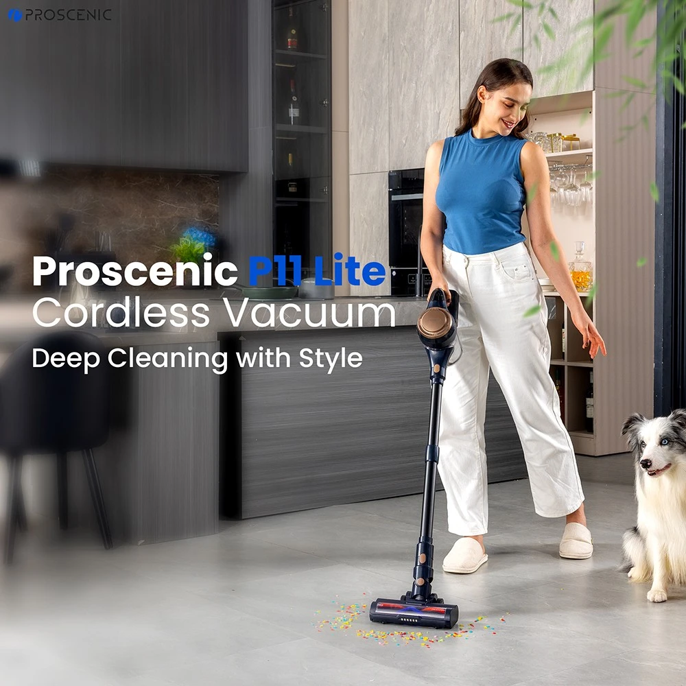 Proscenic P11 Lite Cordless Vacuum Cleaner, Max 28 kPa Suction, Up to 35min Runtime, LED Screen, Auto De-Tangles Hair, 180° Swivel Steering, 550ml Dustbin, Telescopic Pipe, Low Noise, Wall-mounted Storage