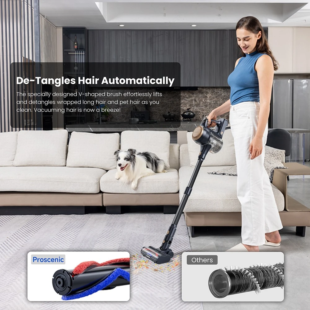 Proscenic P11 Lite Cordless Vacuum Cleaner, Max 28 kPa Suction, Up to 35min Runtime, LED Screen, Auto De-Tangles Hair, 180° Swivel Steering, 550ml Dustbin, Telescopic Pipe, Low Noise, Wall-mounted Storage