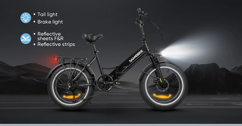 Vélo électrique pliable SAMEBIKE LOTDM200-II, moteur 750 W, batterie 48 V 13 Ah, gros pneu 20 x 4 pouces, vitesse maximale 40 km/h, autonomie 80 km, système de suspension double, freins à disque mécaniques, écran intelligent NFC, Shimano 7 vitesses - Noir