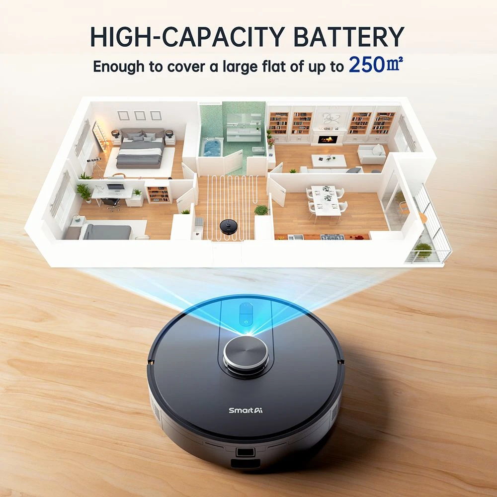 SmartAI S8 Pro Robot Vacuum Cleaner with Base Station, 5000Pa Suction Power, 380ml Water Tank, 3L Dustbin, 45+ Days Dust Storage, Remote/Voice/App Control