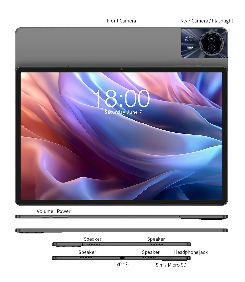 Teclast T65 Max Android 14 Tablet, 13-inch 1920*1200 IPS Screen, Helio G99 8 Core Max 2.2GHz, 8GB+12GB Expansion RAM 256GB ROM, 2.4/5GHz WiFi Bluetooth 5.0, 8MP+13MP Camera, 10000mAh Battery, 18W Fast Charging, GPS/Galileo/GLONASS/BDS, Face Unlock
