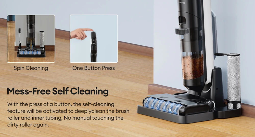 Ultenic AC1 Elite Cordless Vacuum And Mop with Self-Cleaning, Up to 50min Runtime, Smart Dirt Detection, 3 Cleaning Mode, LCD Display, Dual Tank, Self-propelled, Great for Hard Floors and Sticky Messes