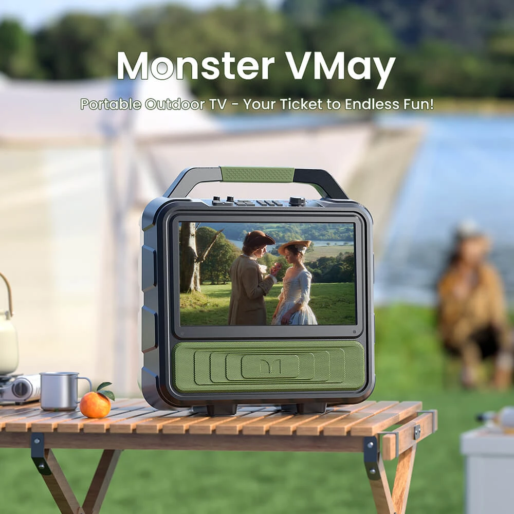 Monster Vmay Bluetooth Speaker with Built-in LCD TV, 15.6” Full HD Screen, 60W Audio, 8 Hours Video Playback, 25 Hours Audio Playback