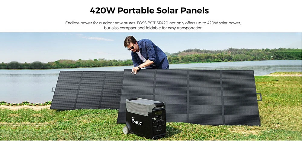 FOSSiBOT F3600 Pro Portable Power Station + 1x SP420 420W Solar Panel, 3840Wh LiFePO4 Battery, Max. 11520Wh Expansion, 3600W High AC Output, 2000W Max Solar Charge, 1.5h Full Charge, PD 100W, 13 Output Ports, LED Flashlight, UPS, APP Control