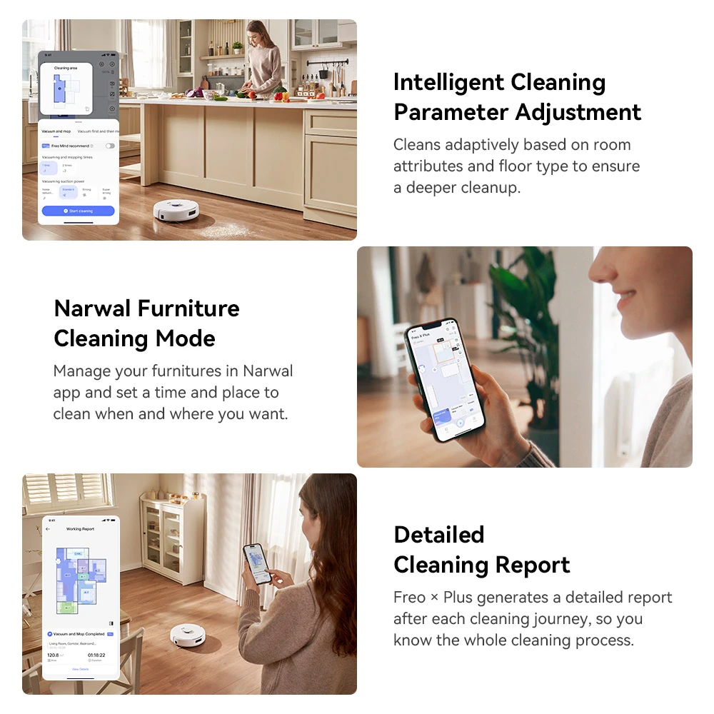 Narwal Freo X Plus Robot Vacuum Cleaner and Mop Built-in Dust Emptying, Strong 7800Pa Suction Power, Zero-Tangling Floating Brush, Alexa/Google Assistant/APP Control, Ideal for Pet Hair Hard Floor, Wood Floor