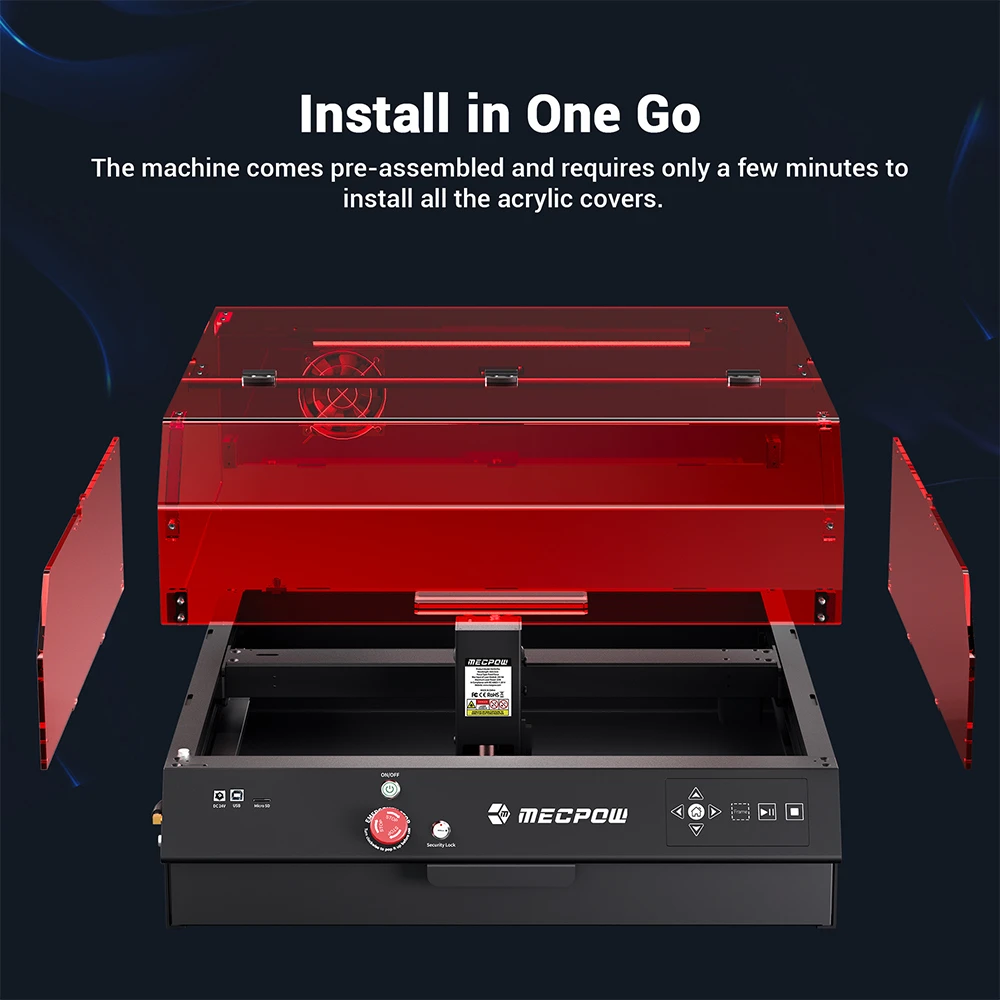 Mecpow X4 Pro 22W Laser Engraver Cutter, with Protective Cover & Integrated Air Assist, 0.08x0.1mm Laser Spot, 22000mm/min Engraving Speed, Emergency Stop, Offline Work, Support LightBurn/ LaserGRBL/ MKSLaser, 410*400mm