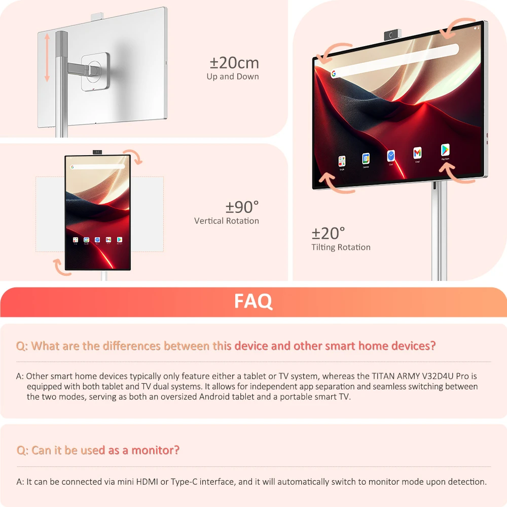 Titan Army V32D4U Pro Flat 16:9 VA UHD 76Hz Portable Smart Screen with Powerful Chipset and Multiple Connection Modes