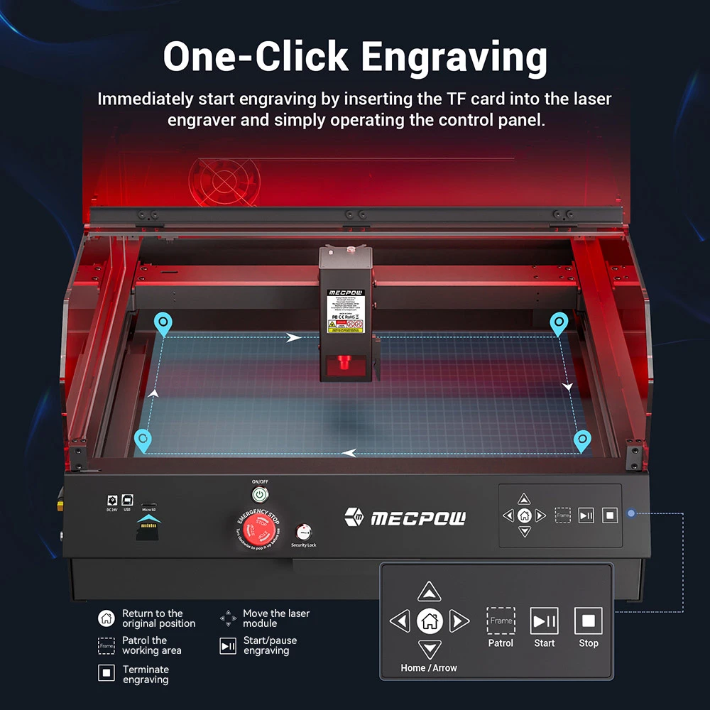 Mecpow X4 Pro 22W Laser Engraver Cutter, with Protective Cover & Integrated Air Assist, 0.08x0.1mm Laser Spot, 22000mm/min Engraving Speed, Emergency Stop, Offline Work, Support LightBurn/ LaserGRBL/ MKSLaser, 410*400mm