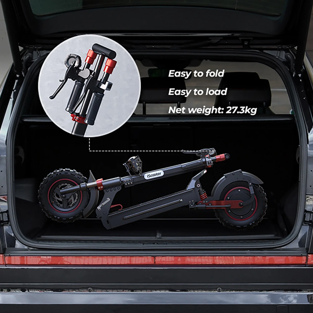 iScooter iX5S Electric Scooter, 1000W Motor, 48V 15Ah Battery, 10-inch Tire, 25km/h Max Speed, 65km Range, Dual Disc Brakes, Front & Rear Shock Absorbers