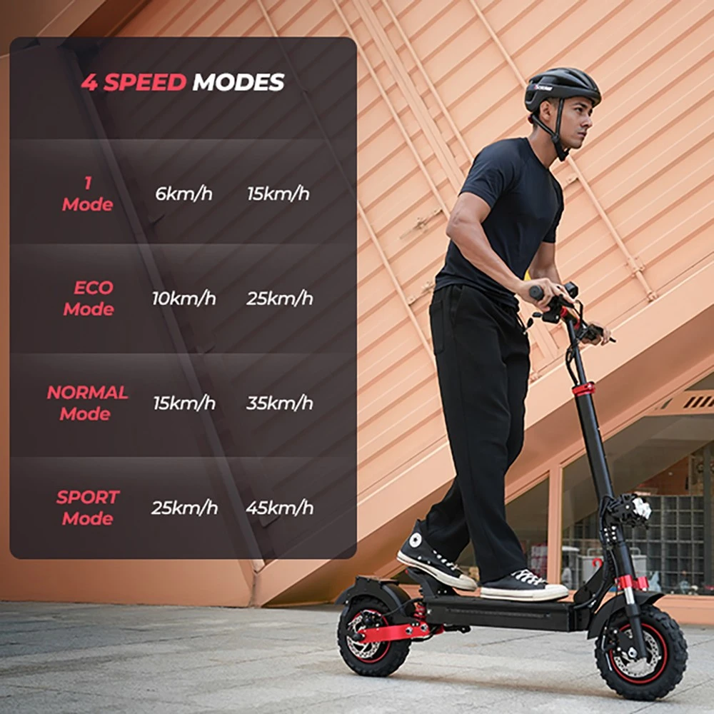 iScooter iX5S Electric Scooter, 1000W Motor, 48V 15Ah Battery, 10-inch Tire, 25km/h Max Speed, 65km Range, Dual Disc Brakes, Front & Rear Shock Absorbers