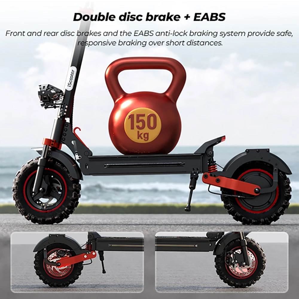 iScooter iX5S Electric Scooter, 1000W Motor, 48V 15Ah Battery, 10-inch Tire, 25km/h Max Speed, 65km Range, Dual Disc Brakes, Front & Rear Shock Absorbers