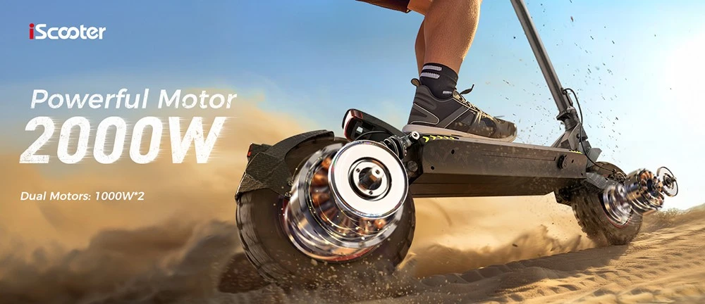 iScooter iX7 Pro Electric Scooter, 2*1000W Motor, 48V 17.5Ah Battery, 10-inch Off Road Tires, 60km/h Max Speed, 80km Range, Front and Rear Disc Brakes, Dual Suspensions