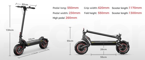 iScooter iX7 Pro Electric Scooter, 2*1000W Motor, 48V 17.5Ah Battery, 10-inch Off Road Tires, 60km/h Max Speed, 80km Range, Front and Rear Disc Brakes, Dual Suspensions