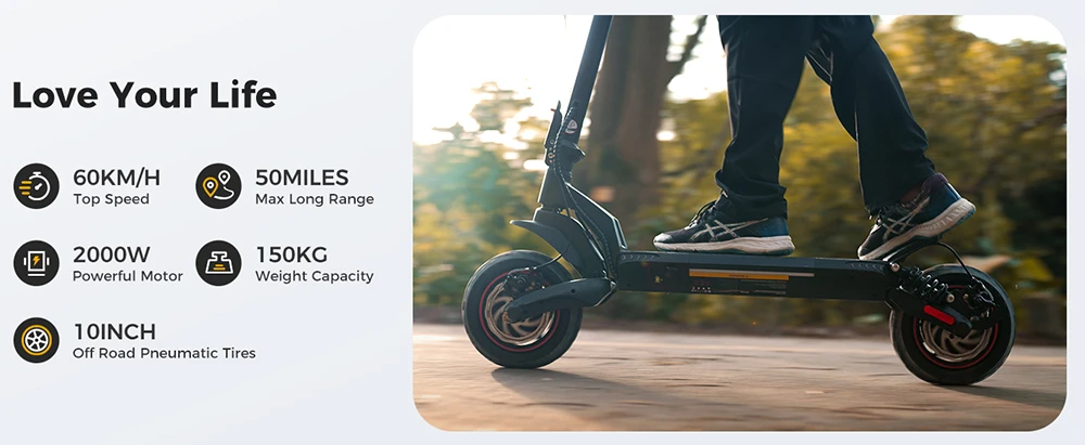 iScooter iX7 Pro Electric Scooter, 2*1000W Motor, 48V 17.5Ah Battery, 10-inch Off Road Tires, 60km/h Max Speed, 80km Range, Front and Rear Disc Brakes, Dual Suspensions