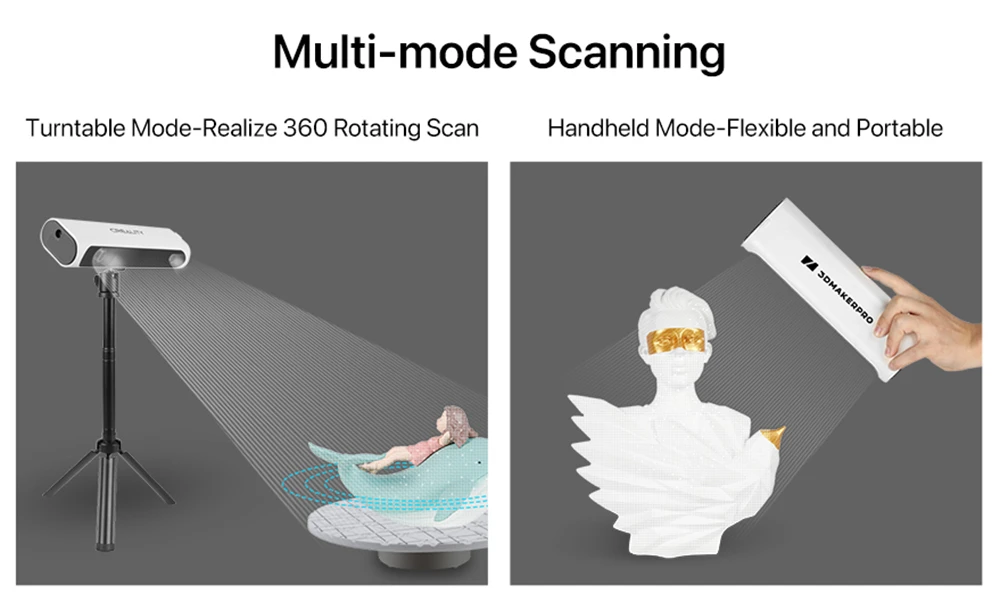 3DMakerpro Lynx 3D Scanner Luxury Edition, 0.10mm Accuracy, 0.30mm Resolution, 10fps Frame Rate, Class 1 White Light, Visual Tracking, 250x400mm Single Capture Range