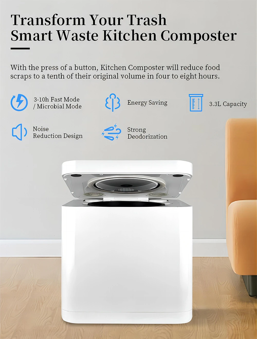 Geekbuying 健康週 - 運動與生活方式 21 BEECO HQD-314Pro 廚房堆肥機,容量 3,3 公升,垃圾天然肥料,內建 UVC 燈,兒童鎖,LCD 顯示器