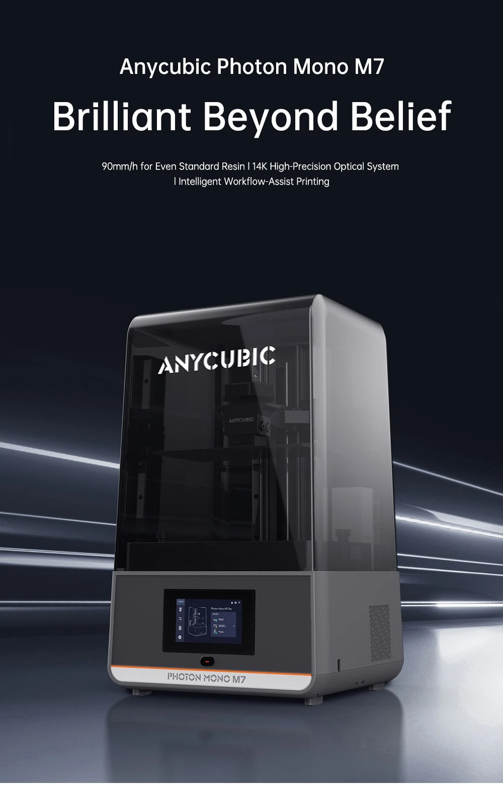 Anycubic Photon Mono M7 Resin 3D Printer, 90mm/h Print Speed, 14K COB Source, 10.1inch Mono LCD, Dynamic Light-off, Leveling-free, 223*126*230mm