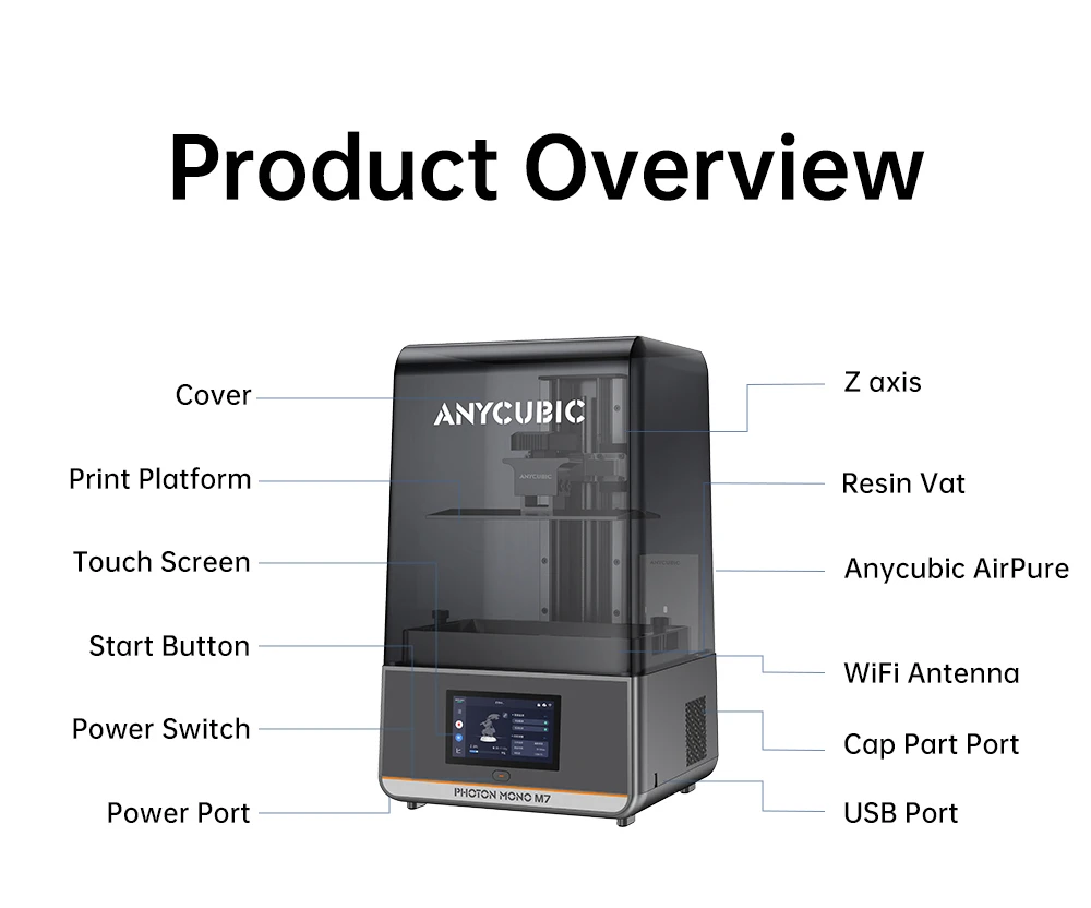 Anycubic Photon Mono M7 Resin 3D Printer, 90mm/h Print Speed, 14K COB Source, 10.1inch Mono LCD, Dynamic Light-off, Leveling-free, 223*126*230mm