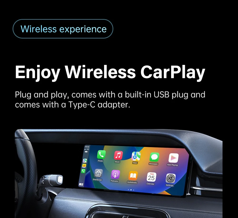 DriFox A20 Wired to Wireless Carplay Adapter, Plug & Play, Auto-Connect, 5.8GHz Fast Data Transmission, Voice Assistant