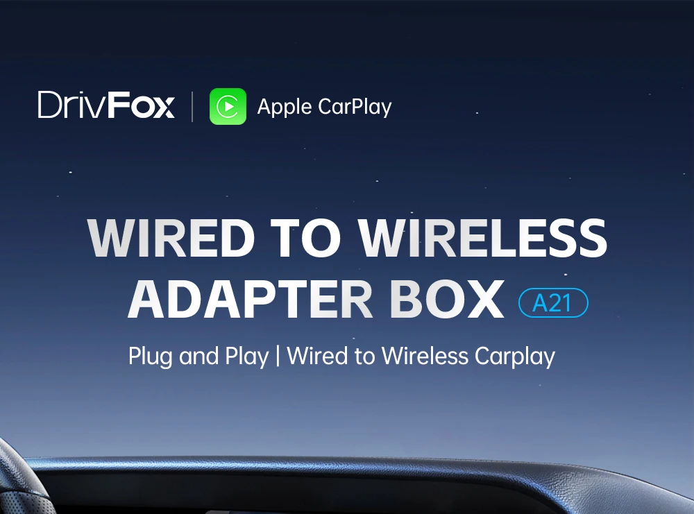 DriFox A21 Wired to Wireless Carplay Adapter, Plug & Play, Auto-Connect, 5.8GHz Fast Data Transmission, Voice Assistant - Blue