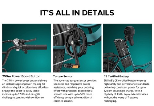 ENGWE L20 BOOST Electric Bike, 250W Motor, 48V 13AH Battery, 20*4-inch Fat Tires, 25km/h Max Speed, 126km Max Range, Torque Sensor, Shimano 7-Speed, Front Fork Suspension, Mechanical Disc Brakes