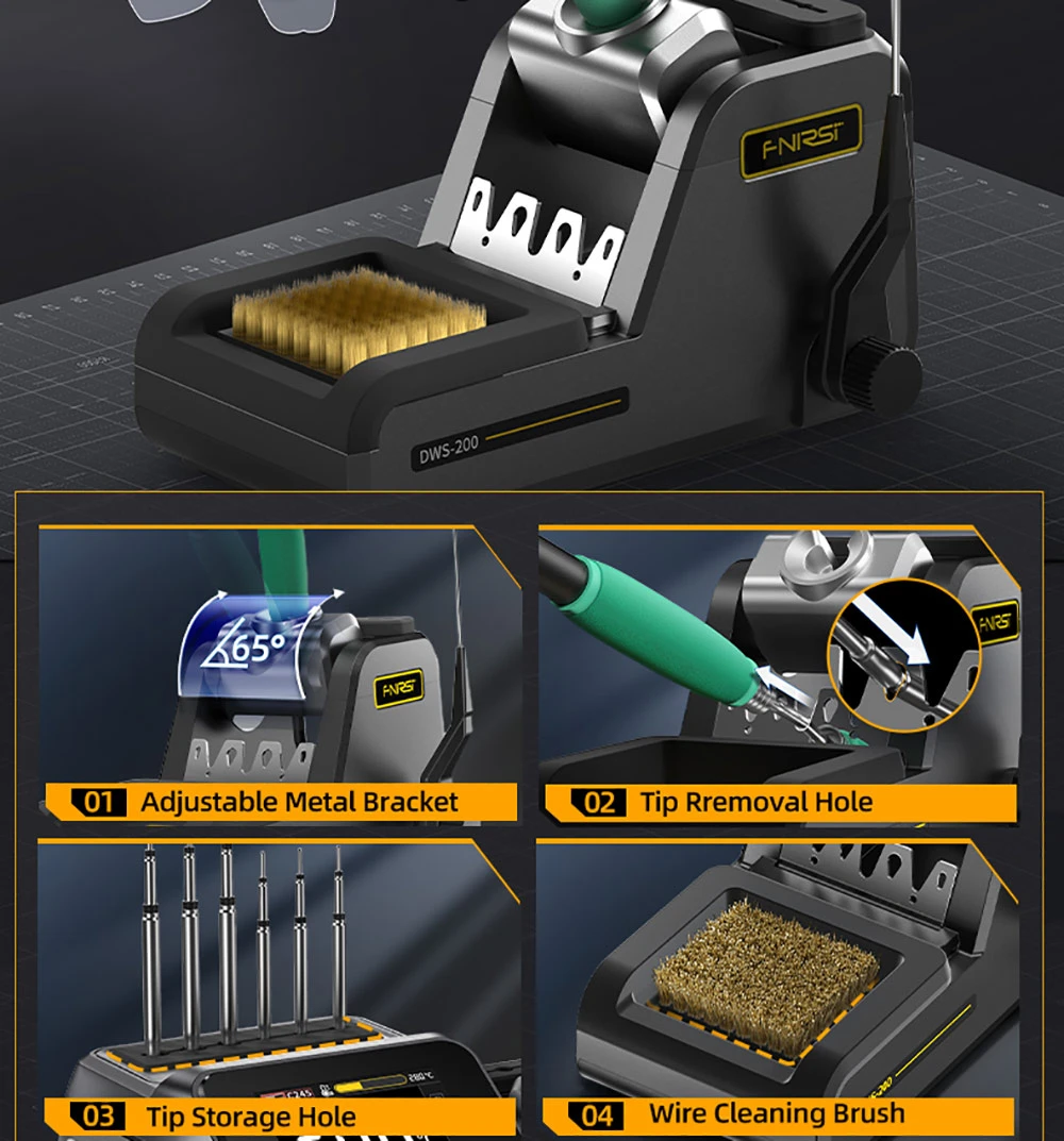 FNIRSI DWS-200 F210 Standard 200W Digital Soldering Iron Station Kit, with 1 Iron Tip and 2 Helping Hands, Temp Value & Curve Mode, 3 Temperature Storage, Full-Color Display