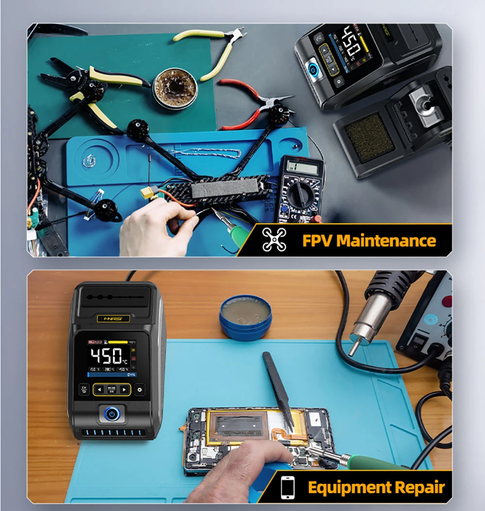 FNIRSI DWS-200 F210 Standard 200W Digital Soldering Iron Station Kit, with 1 Iron Tip and 2 Helping Hands, Temp Value & Curve Mode, 3 Temperature Storage, Full-Color Display