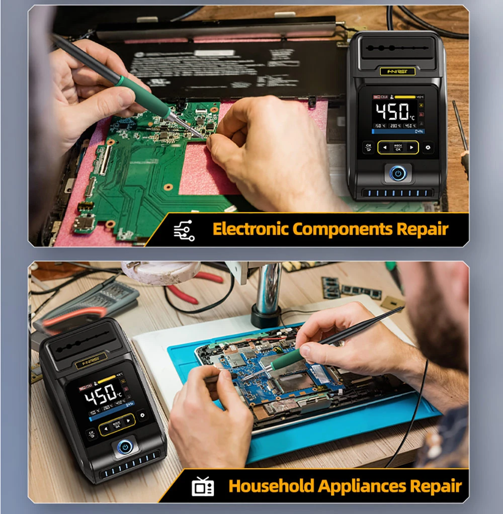 FNIRSI DWS-200 F210 Standard 200W Digital Soldering Iron Station Kit, with 1 Iron Tip and 2 Helping Hands, Temp Value & Curve Mode, 3 Temperature Storage, Full-Color Display