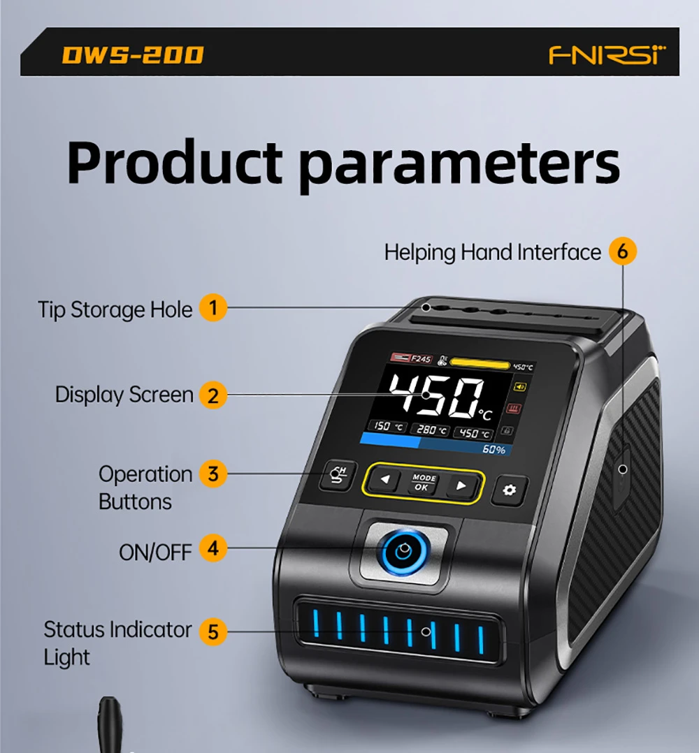 FNIRSI DWS-200 F210 Standard 200W Digital Soldering Iron Station Kit, with 1 Iron Tip and 2 Helping Hands, Temp Value & Curve Mode, 3 Temperature Storage, Full-Color Display