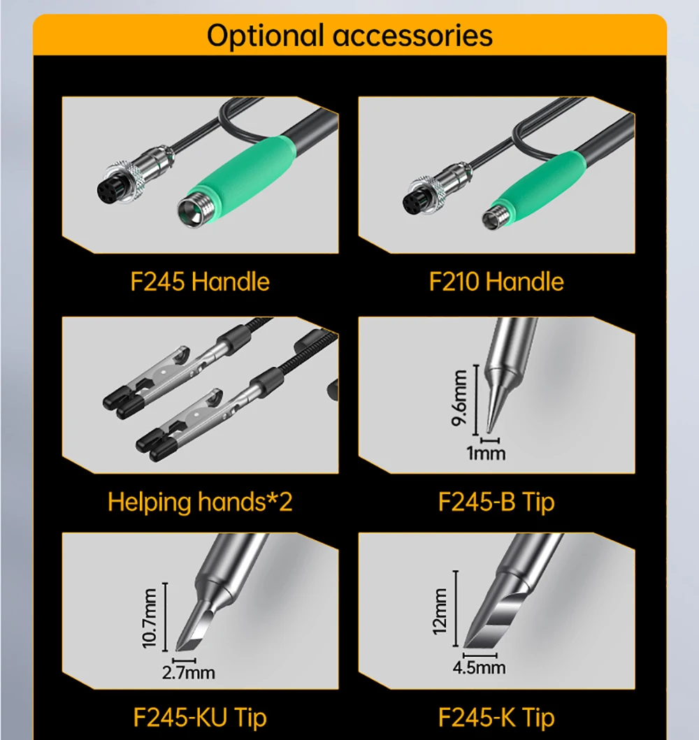 FNIRSI DWS-200 F210 Standard 200W Digital Soldering Iron Station Kit, with 1 Iron Tip and 2 Helping Hands, Temp Value & Curve Mode, 3 Temperature Storage, Full-Color Display