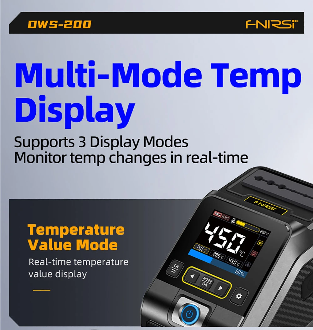 FNIRSI DWS-200 F210 Standard 200W Digital Soldering Iron Station Kit, with 1 Iron Tip and 2 Helping Hands, Temp Value & Curve Mode, 3 Temperature Storage, Full-Color Display