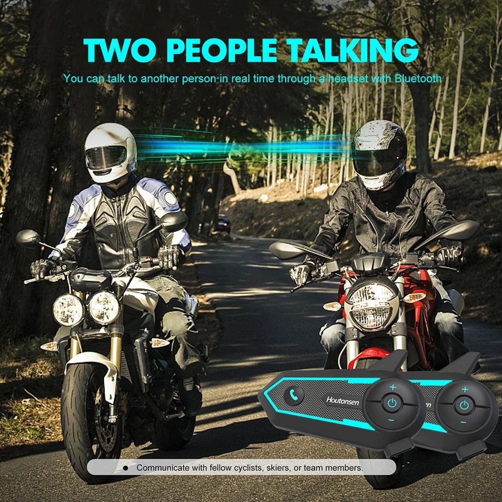 Houtonsen S6 Motorcycle Helmet Headset, 1000m Real-time Intercom Distance, Voice Navigation, Bluetooth 5.1, 30h Working Time, Type-C Interface, IP65 Waterproof - 2Pcs Pack