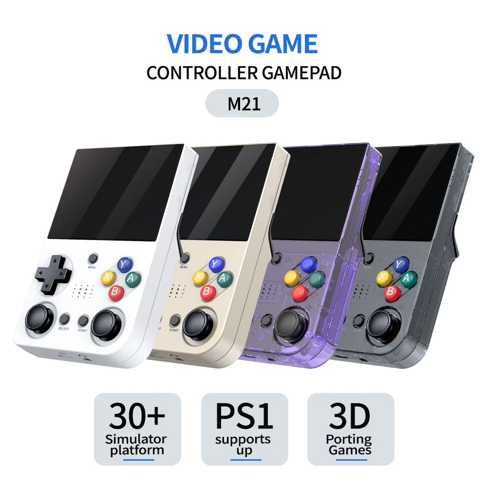 M21 Handheld Game Console + 2 Game Controllers, 64GB TF Card, 1219 Games, 30 Emulators, 3.5 Inch Screen, 3D Toggle, 3000mAh Battery - Purple