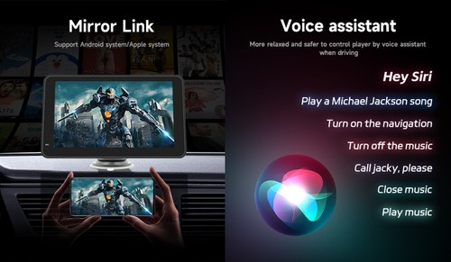 MINIX 7-inch HD CarPlay Screen, with Bracket, 1024*600P, Mirror Link, Bluetooth 5.0, Voice Assistant, Wireless CarPlay/ Android Auto, FM & AUX Signal Transmission, Support TF Card/USB