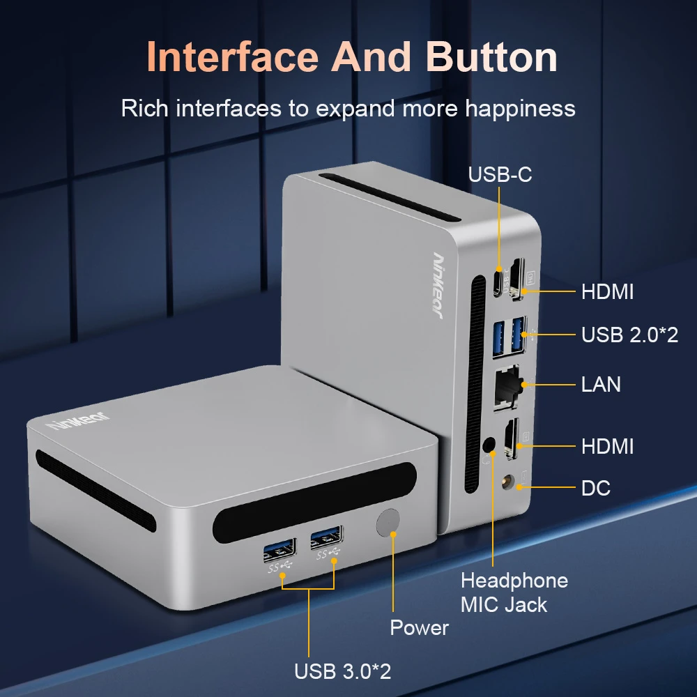 Ninkear N4 Mini PC, AMD Ryzen 7 4800U 8 Cores Max 4.2GHz, 16GB RAM 512GB SSD, Type-C (8K)+ 2*HDMI (4K) Triple Display, WiFi 6 Bluetooth 5.2, 2*USB2.0 2*USB3.0 1*RJ45 1*Headphone Jack