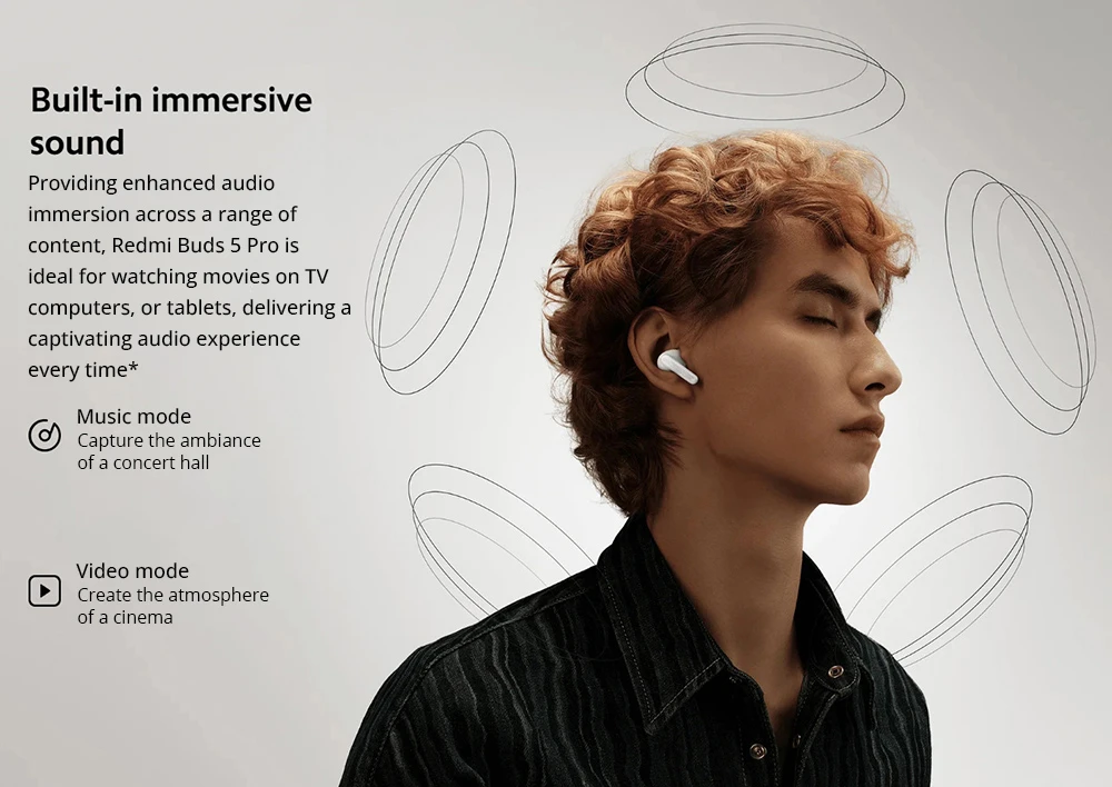 Redmi Buds 5 Pro Earbuds, 52dB Active Noise Cancellation, Hi-Res Audio, Bluetooth 5.3, Up to 38 Hours Battery Life - Black