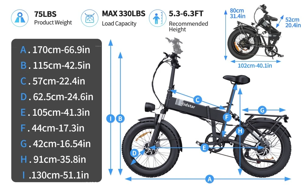 Ridstar H20 Pro Electric Bike, 1000W*2 Motor, 48V 23AH Battery, 20*4 Inch Fat Tires, 49km/h Max Speed, 112km Range, Hydraulic Disc Brake, Front and Rear Shock Absorber, Shimano 7-speed