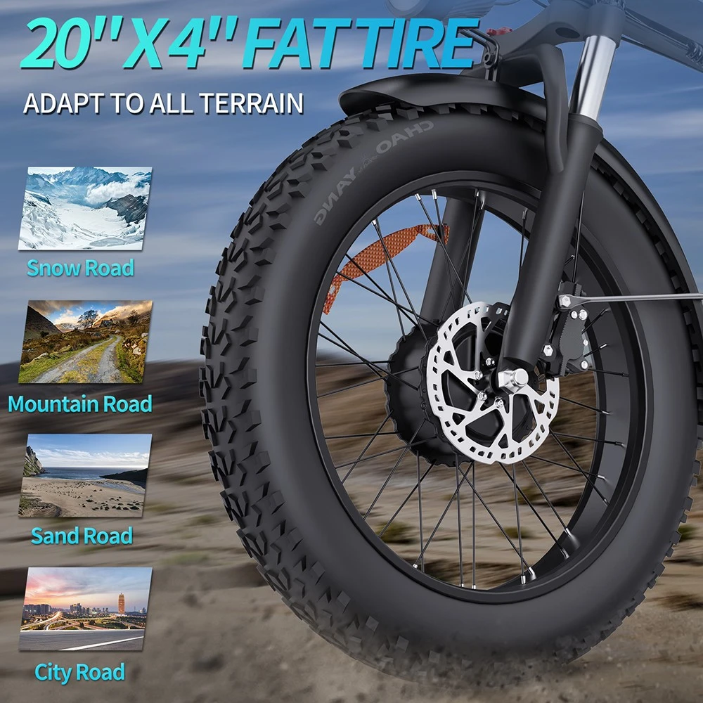 Ridstar H20 Pro Electric Bike, 1000W*2 Motor, 48V 23AH Battery, 20*4 Inch Fat Tires, 49km/h Max Speed, 112km Range, Hydraulic Disc Brake, Front and Rear Shock Absorber, Shimano 7-speed