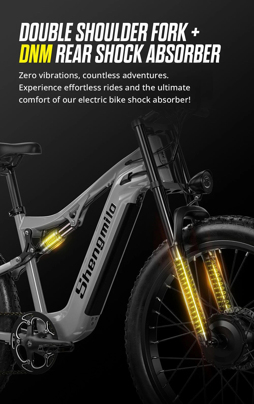 Shengmilo S600 Electric Bike, 1000W*2 Motor, 48V 17.5AH Battery, 26 Inch Tires, 42km/h Max Speed, 90km Max Range, Mechanical Disc Brake, Double Shoulder Front Fork, Rear Shock Absorber, Shimano 7 Speed