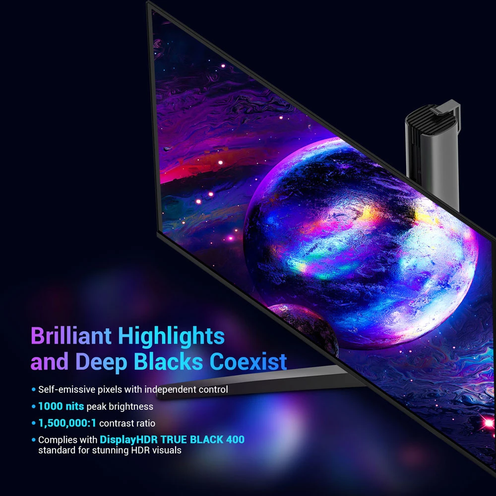 TITAN ARMY G27T8T Gaming Monitor, 26.5-inch 2560*1440 QD-OLED Screen, 360Hz Refresh Rate, 0.03ms GTG, 1000 nits, HDR 400, Adaptive-Sync, Game Assist, 65W Type-C Charging, Dual Speakers, Ambient Light, 2*HDMI 2.1 1*DP 1.4 1*USB-A 1*USB-B 1*Audio